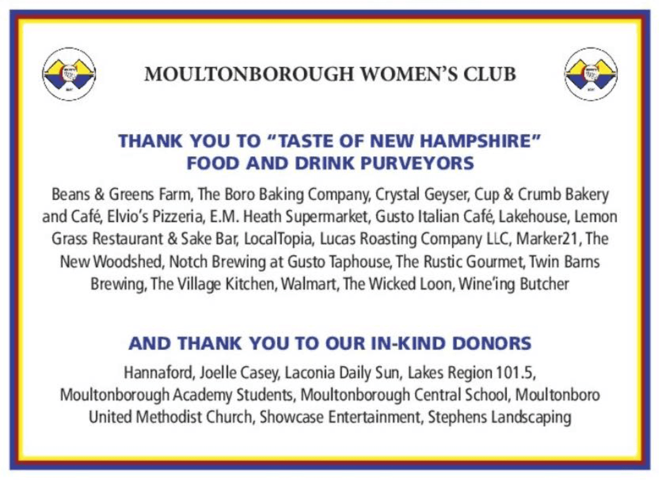 6/6/24 Laconia Daily Sun - MWC Thanks Jamboree Food & Drink Sponsor and In-Kind Donors (page 6)